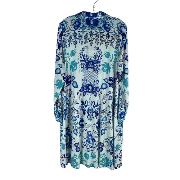 NWT Johnny Was Farrow Swing Polo Dress Botanical Print Blue White Size L - Picture 5 of 7